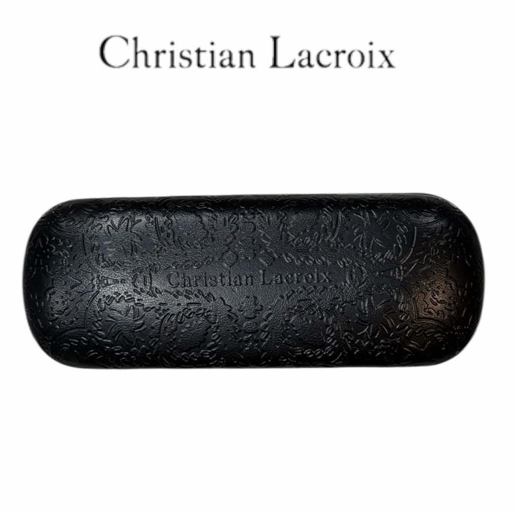 Christian Lacroix Black Embossed Leather Eyeglass Case‎